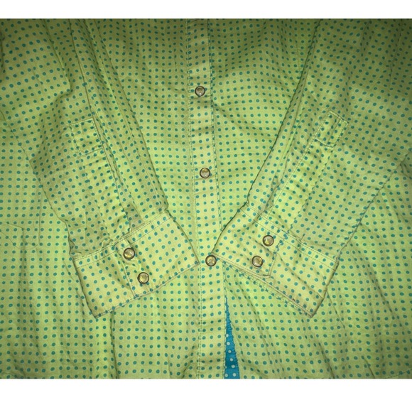 Twenty X  Women's Long Sleeve Western Shirt Polka Dot Lime Green & Turq/blue - Picture 6 of 12